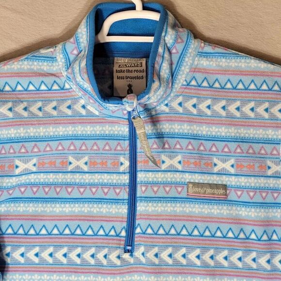 Love and Pineapples Quarter Zip Fleece Jacket Womens Size L Blue - Picture 3 of 5